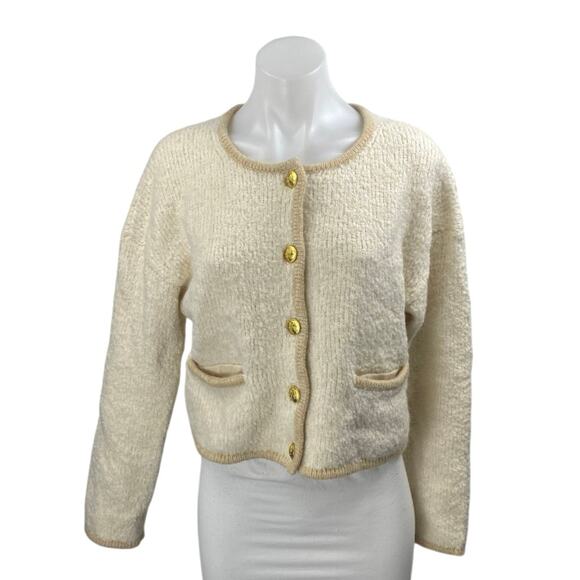Gap Women's Cream Wool Alpaca Gold Buttons Pockets Long Sleeve Sweater Jacket S - Picture 1 of 5